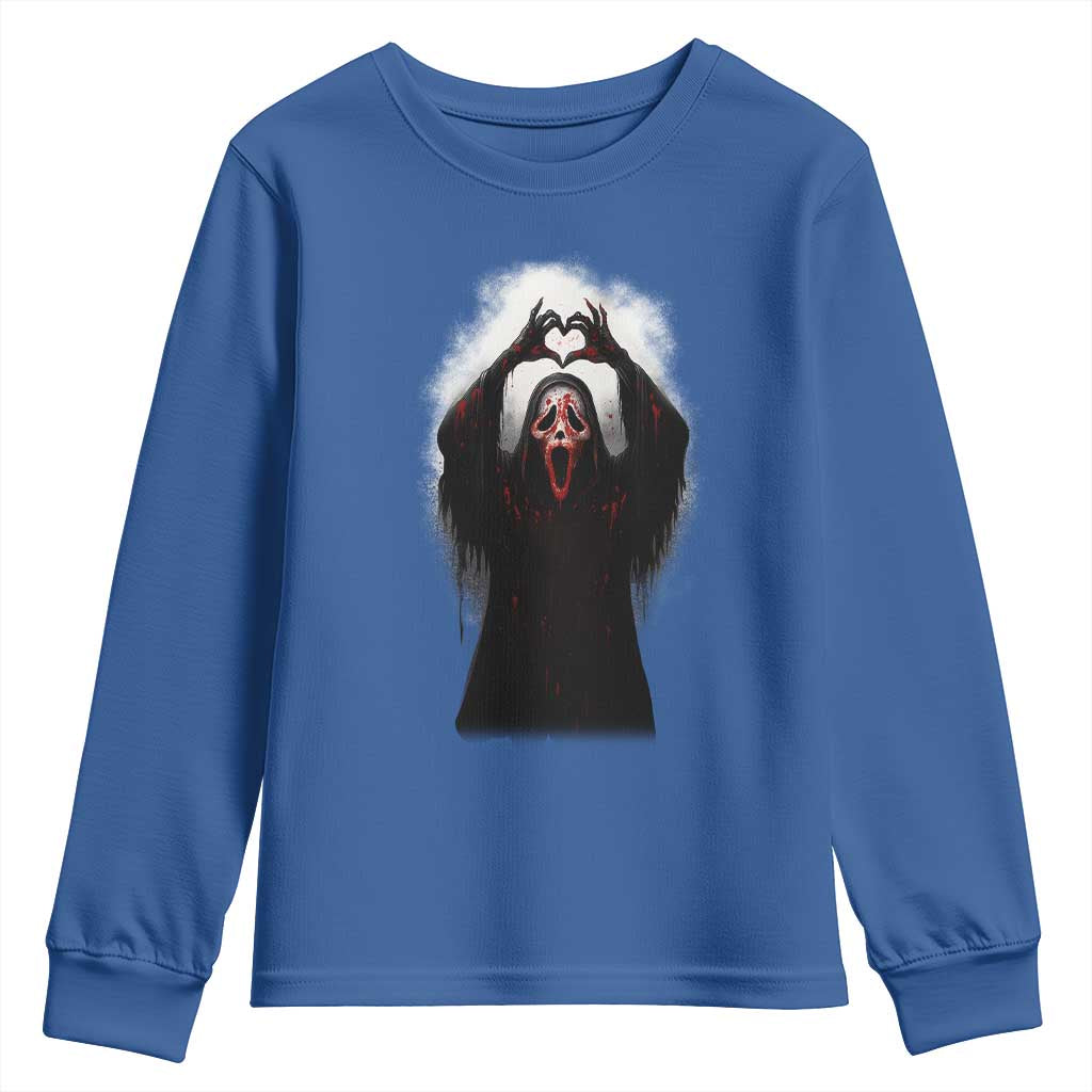 Funny Scary Face Ghost Hand Heart Sign Halloween Youth Sweatshirt TS11 Royal Blue Print Your Wear