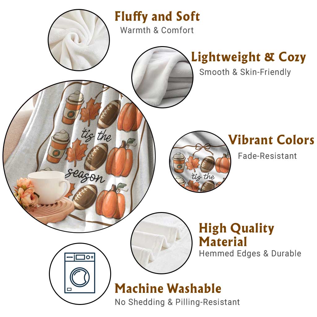 Tis The Season Fall Thanksgiving Throw Blanket American Football Pumpkin TS11 Print Your Wear