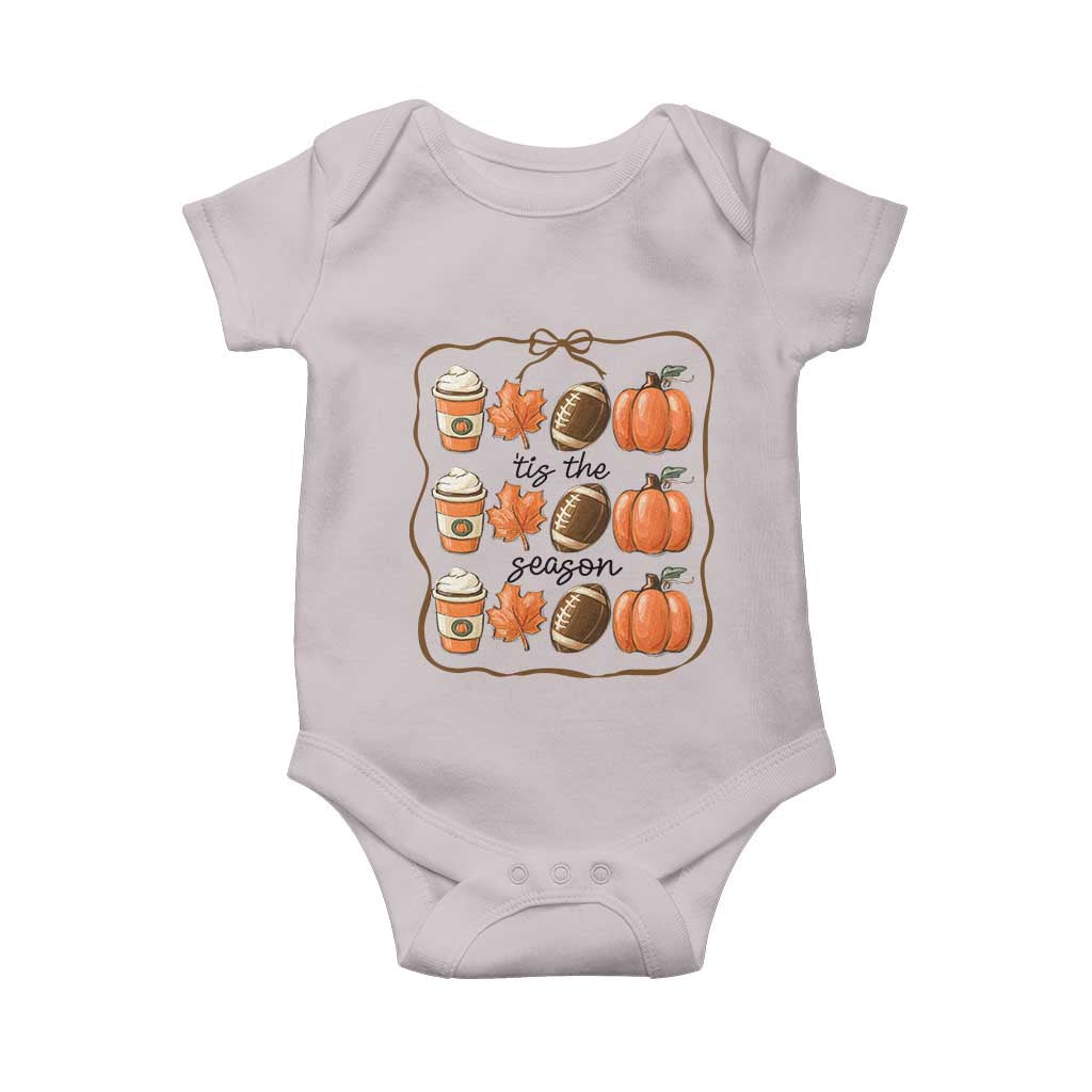Tis The Season Fall Thanksgiving Baby Onesie American Football Pumpkin TS11 Ice Gray Print Your Wear