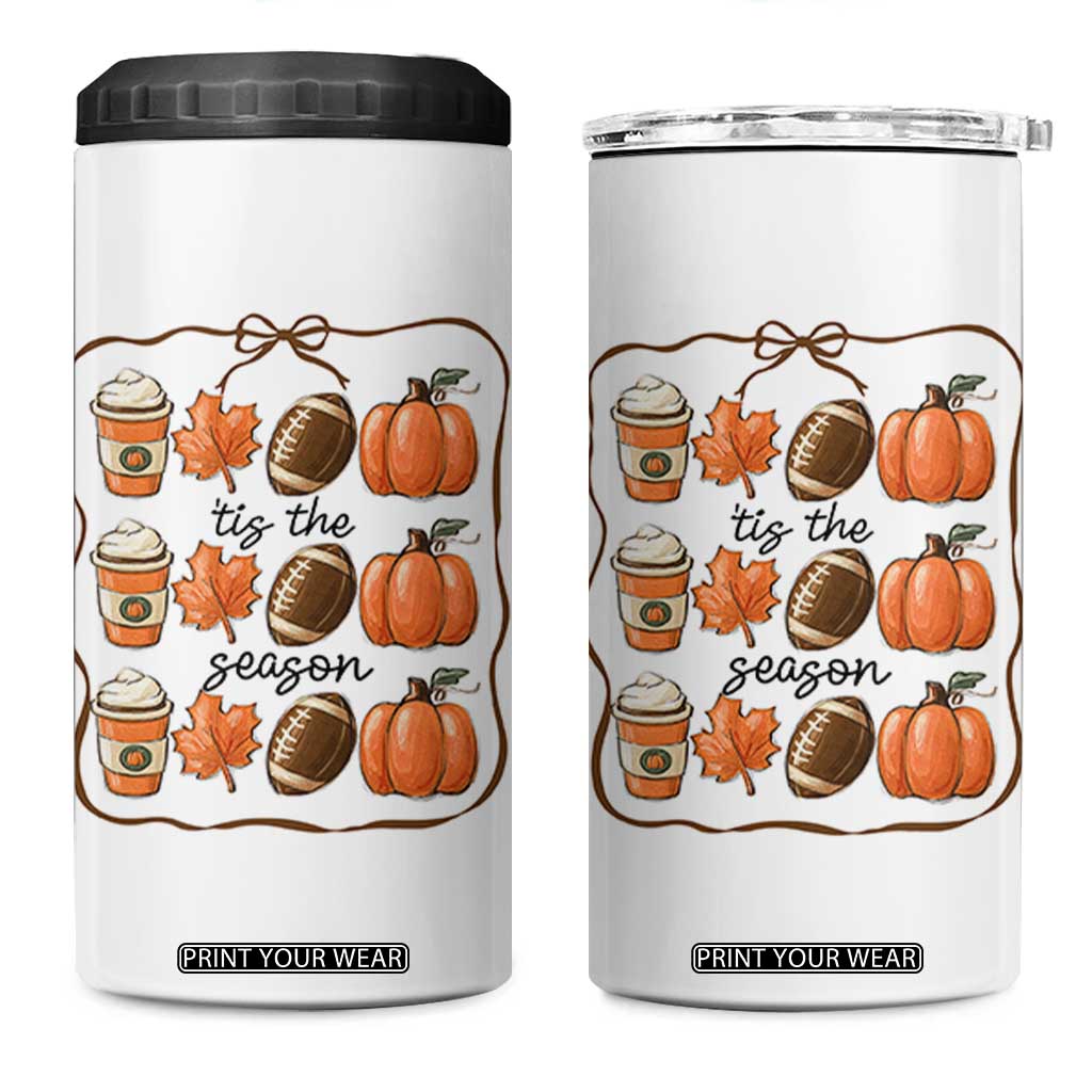 Tis The Season Fall Thanksgiving 4 in 1 Can Cooler Tumbler American Football Pumpkin TS11 One Size: 16 oz White Print Your Wear