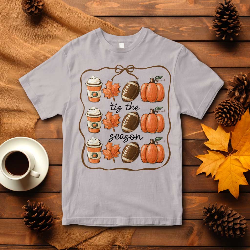 Tis The Season Fall Thanksgiving T Shirt American Football Pumpkin TS11 Ice Gray Print Your Wear