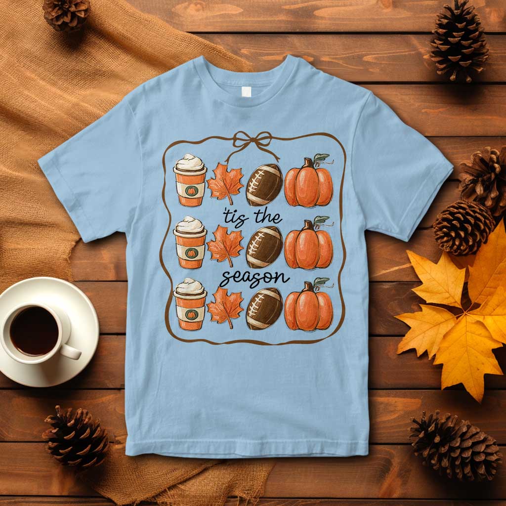 Tis The Season Fall Thanksgiving T Shirt American Football Pumpkin TS11 Light Blue Print Your Wear