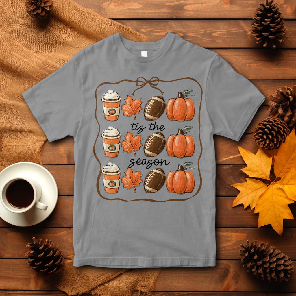 Tis The Season Fall Thanksgiving T Shirt American Football Pumpkin TS11 Sport Gray Print Your Wear