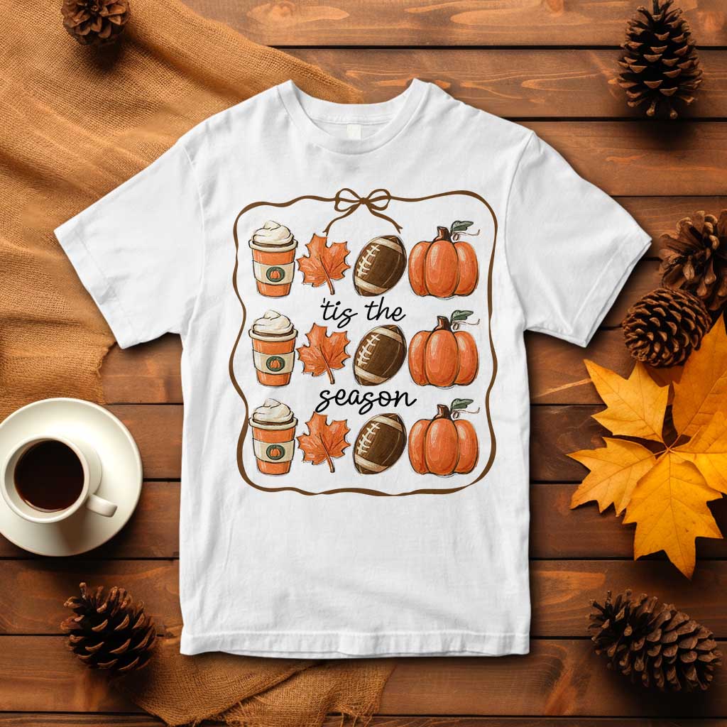Tis The Season Fall Thanksgiving T Shirt American Football Pumpkin TS11 White Print Your Wear