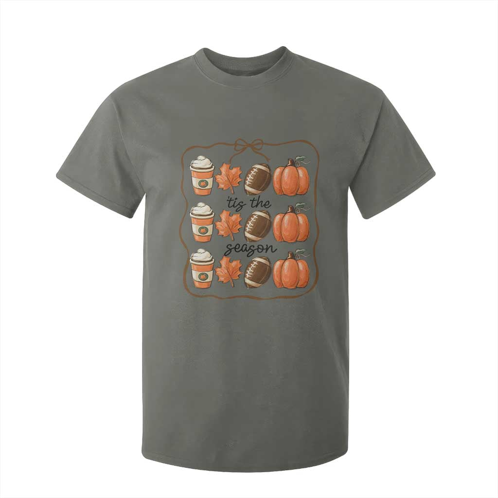 Tis The Season Fall Thanksgiving T Shirt For Kid American Football Pumpkin TS11 Military Green Print Your Wear