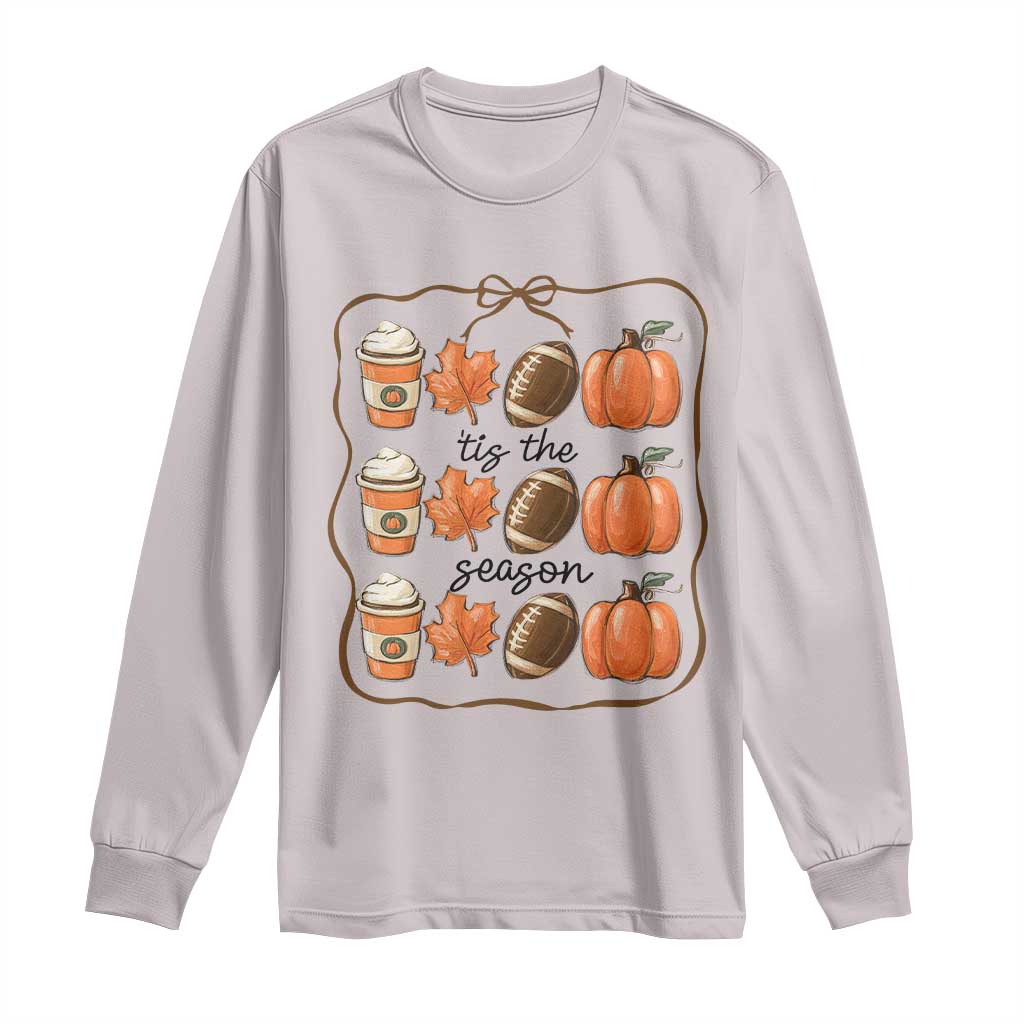 Tis The Season Fall Thanksgiving Long Sleeve Shirt American Football Pumpkin TS11 Ice Gray Print Your Wear