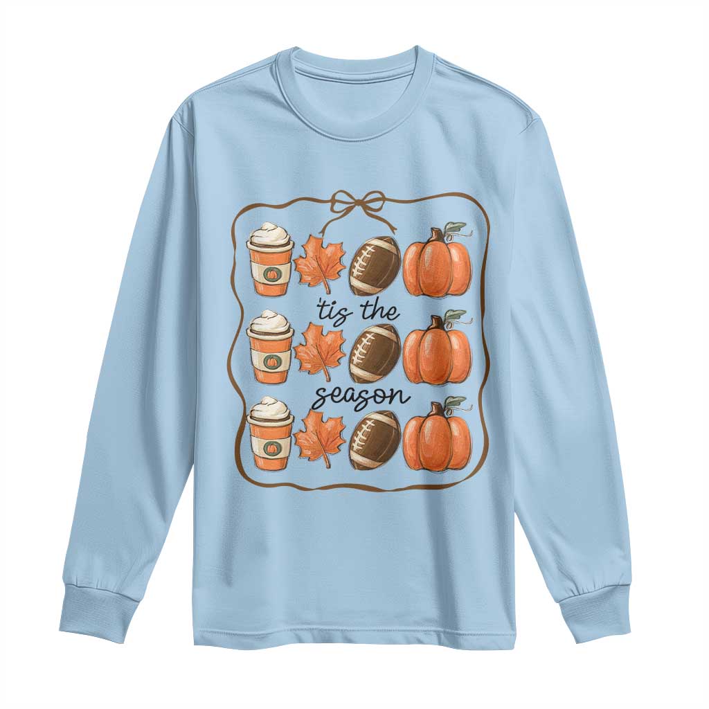 Tis The Season Fall Thanksgiving Long Sleeve Shirt American Football Pumpkin TS11 Light Blue Print Your Wear
