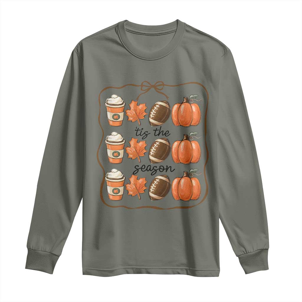 Tis The Season Fall Thanksgiving Long Sleeve Shirt American Football Pumpkin TS11 Military Green Print Your Wear