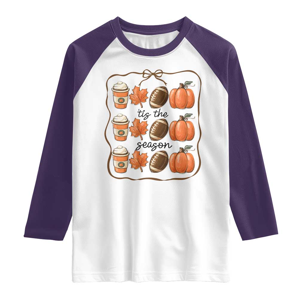 Tis The Season Fall Thanksgiving Raglan Shirt American Football Pumpkin TS11 White Purple Print Your Wear