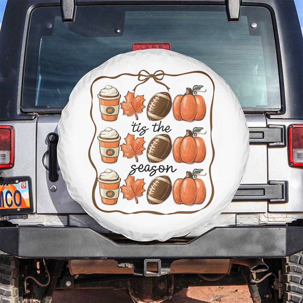 Tis The Season Fall Thanksgiving Spare Tire Cover American Football Pumpkin TS11 No hole White Print Your Wear