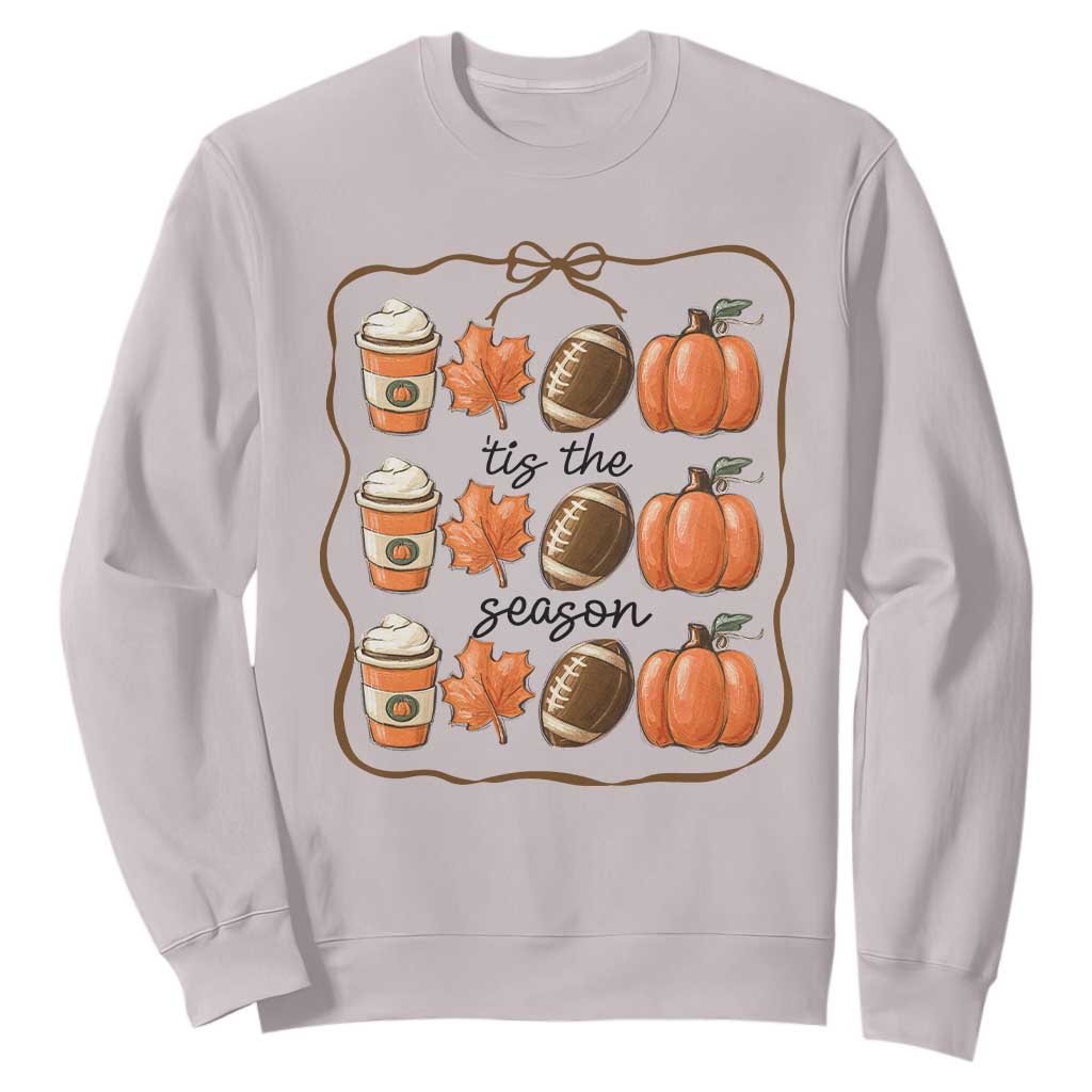 Tis The Season Fall Thanksgiving Sweatshirt American Football Pumpkin TS11 Ice Gray Print Your Wear
