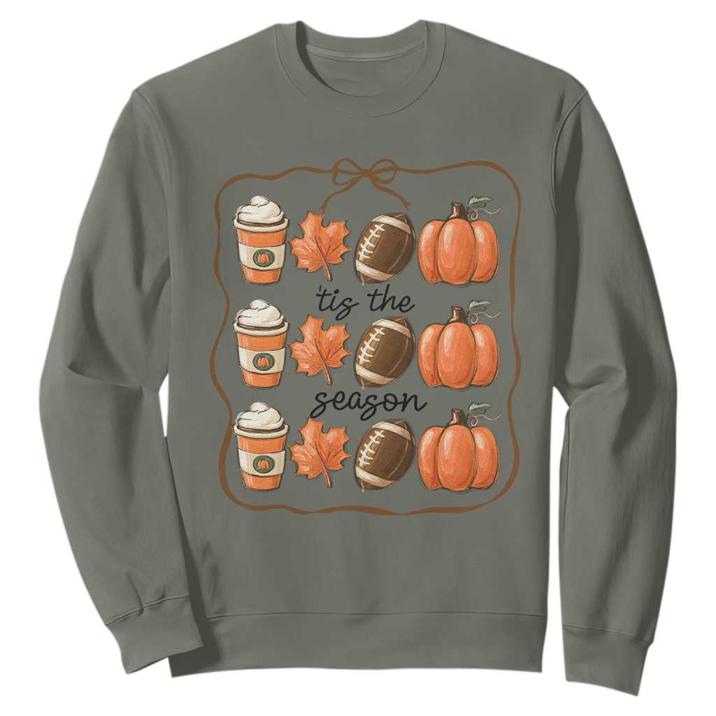 Tis The Season Fall Thanksgiving Sweatshirt American Football Pumpkin TS11 Military Green Print Your Wear