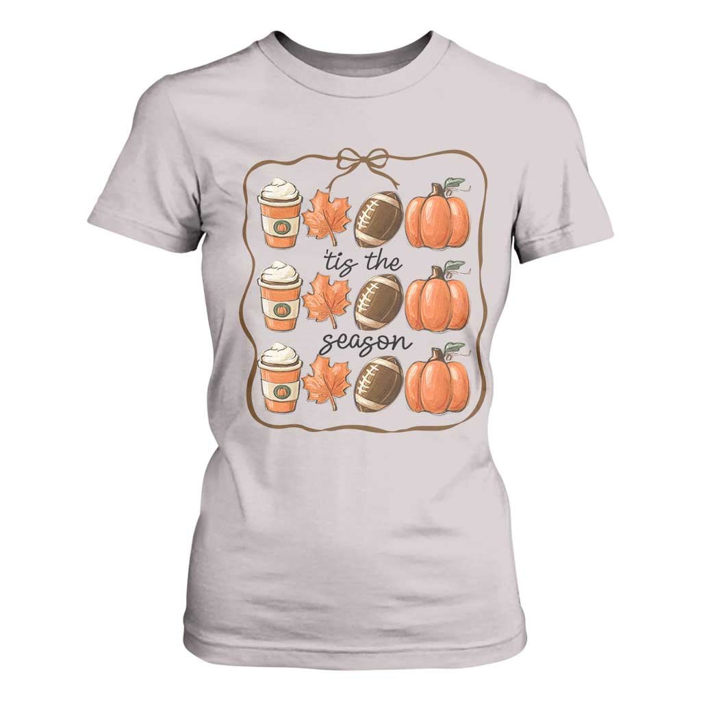 Tis The Season Fall Thanksgiving T Shirt For Women American Football Pumpkin TS11 Ice Gray Print Your Wear