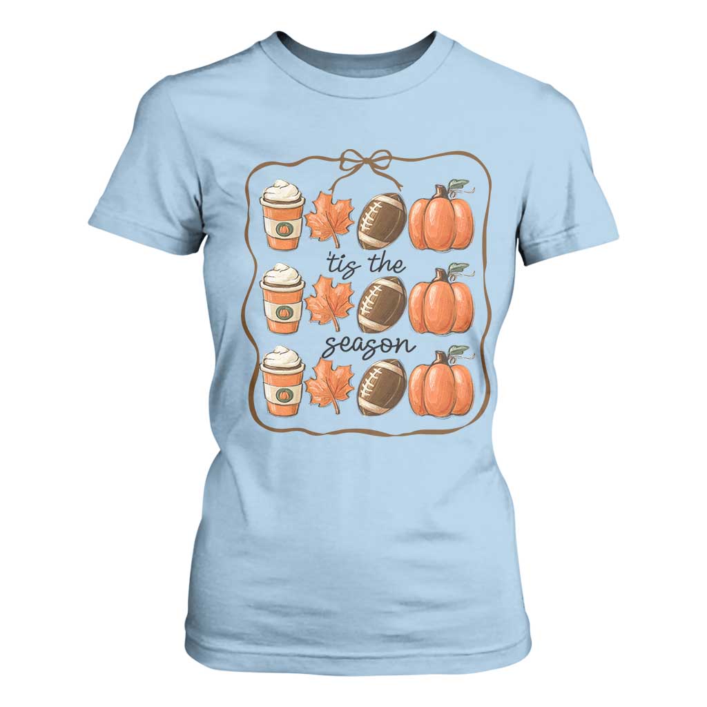 Tis The Season Fall Thanksgiving T Shirt For Women American Football Pumpkin TS11 Light Blue Print Your Wear