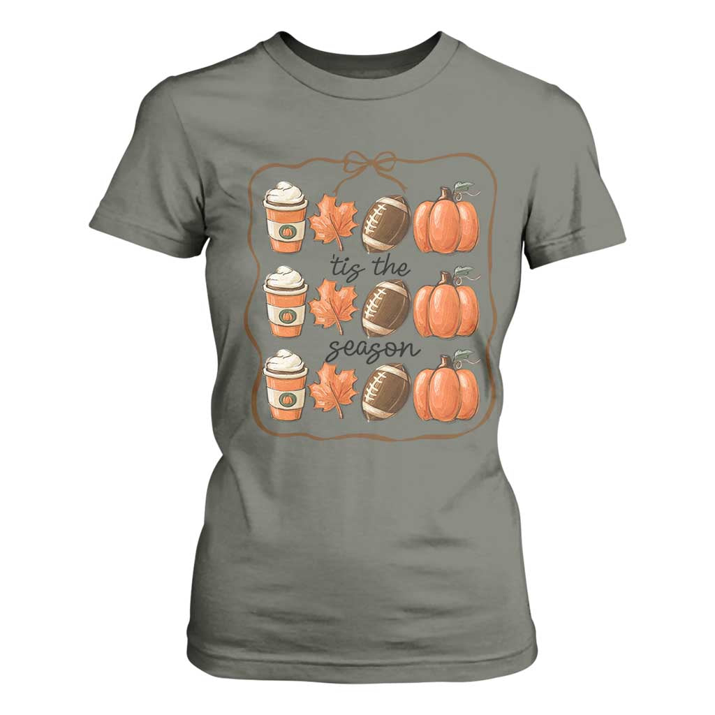 Tis The Season Fall Thanksgiving T Shirt For Women American Football Pumpkin TS11 Military Green Print Your Wear