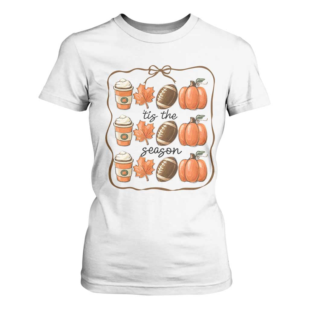 Tis The Season Fall Thanksgiving T Shirt For Women American Football Pumpkin TS11 White Print Your Wear