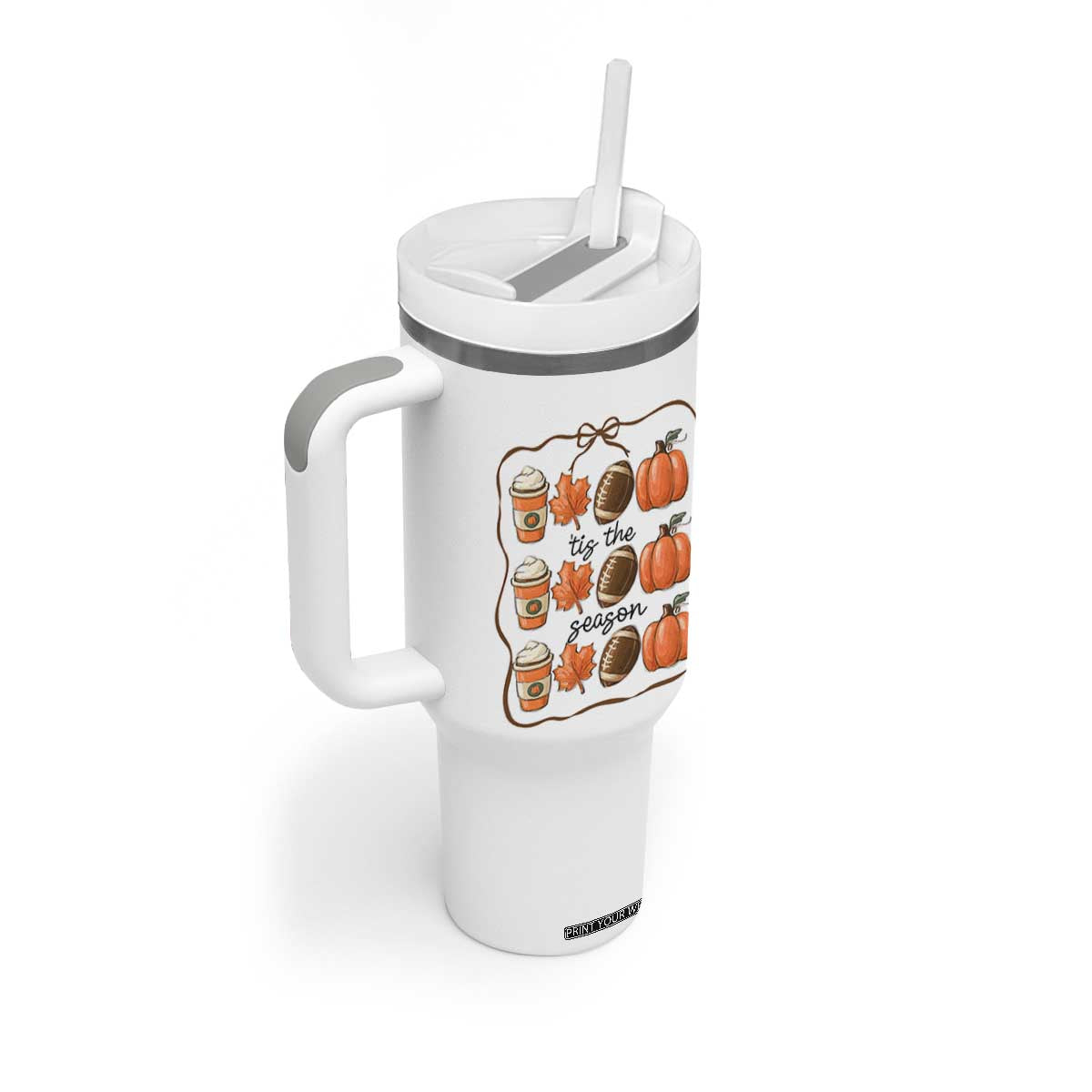 Tis The Season Fall Thanksgiving Tumbler With Handle American Football Pumpkin TS11 Print Your Wear