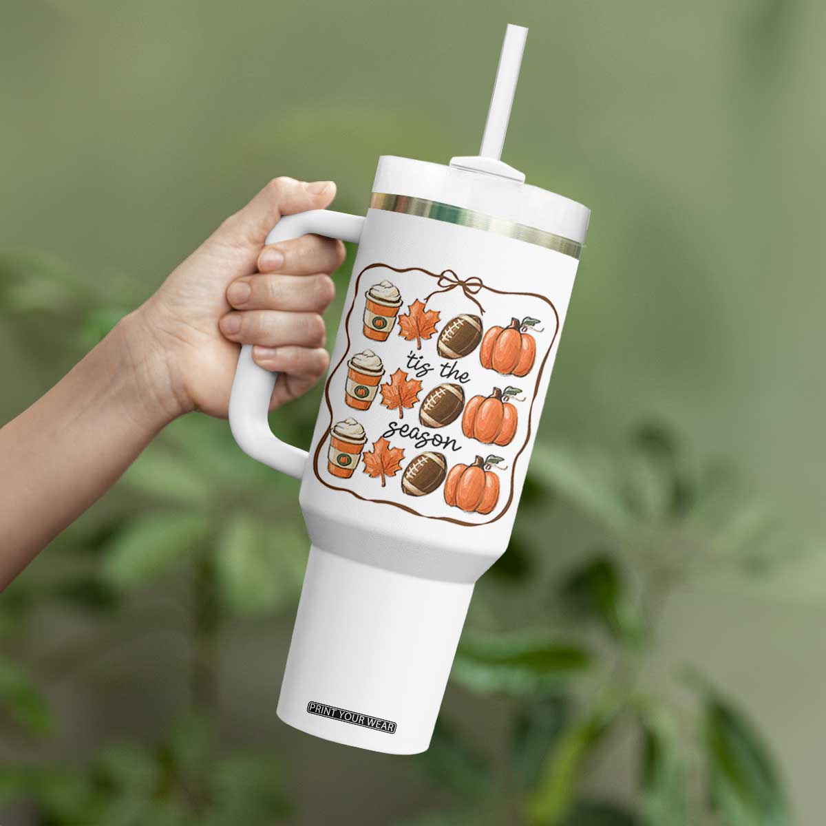 Tis The Season Fall Thanksgiving Tumbler With Handle American Football Pumpkin TS11 Print Your Wear