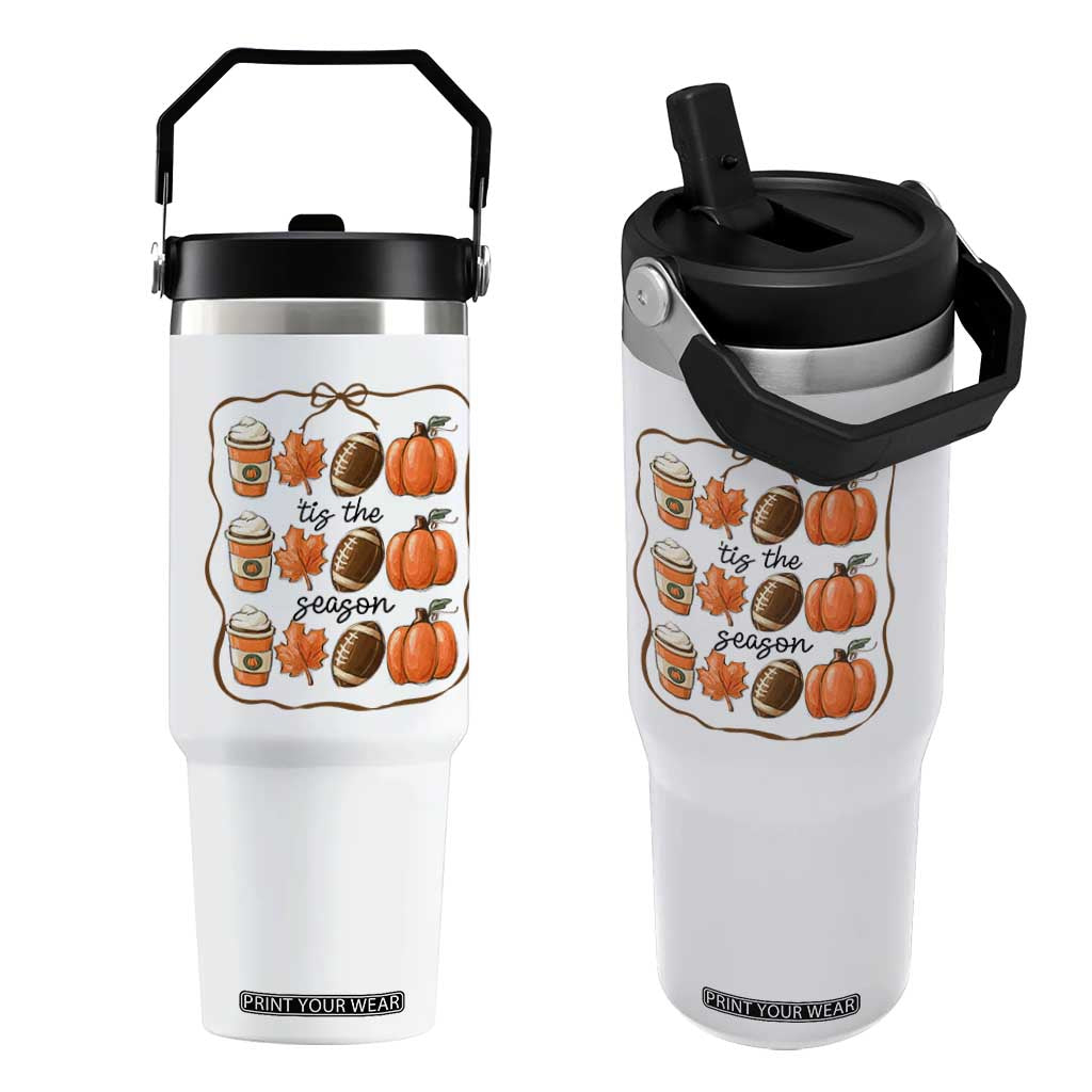 Tis The Season Fall Thanksgiving Flip Straw Tumbler American Football Pumpkin TS11 One Size: 30 oz White Print Your Wear