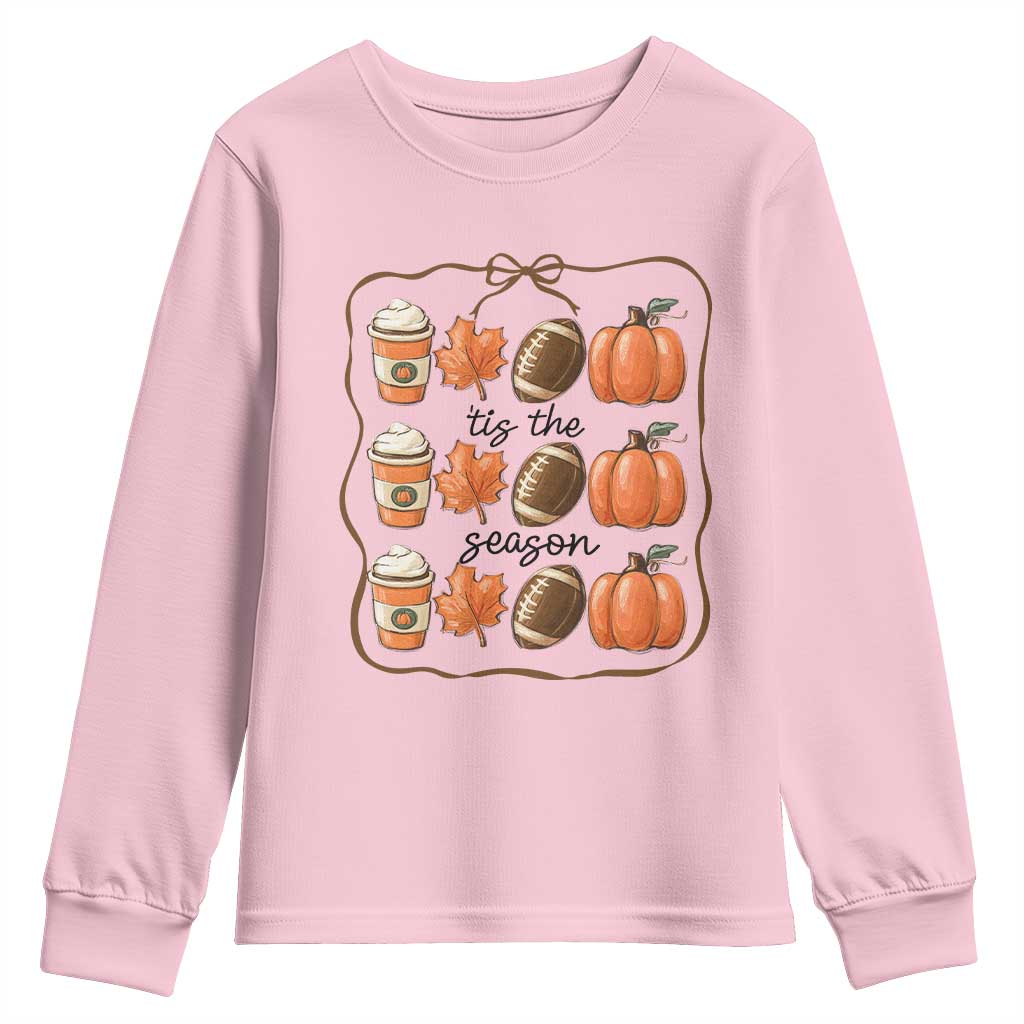 Tis The Season Fall Thanksgiving Youth Sweatshirt American Football Pumpkin TS11 Light Pink Print Your Wear