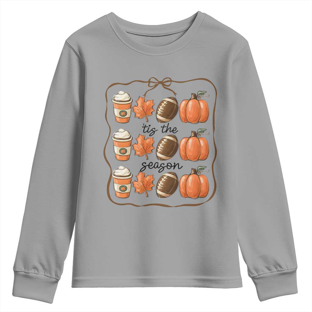 Tis The Season Fall Thanksgiving Youth Sweatshirt American Football Pumpkin TS11 Sport Gray Print Your Wear