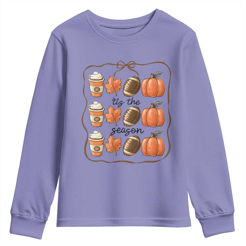 Tis The Season Fall Thanksgiving Youth Sweatshirt American Football Pumpkin TS11 Violet Print Your Wear