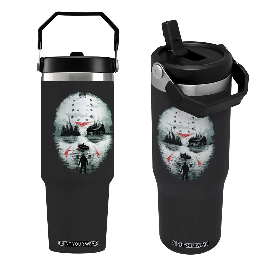 Halloween Jason Hockey Mask Friday 13th Slasher Flip Straw Tumbler TS11 One Size: 30 oz Black Print Your Wear