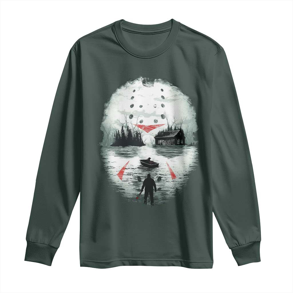 Halloween Jason Hockey Mask Friday 13th Slasher Long Sleeve Shirt TS11 Dark Forest Green Print Your Wear