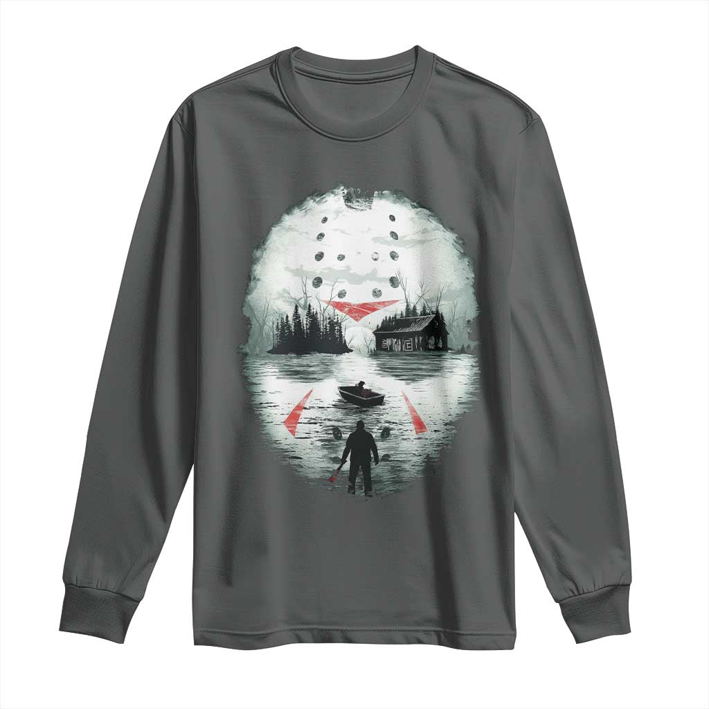 Halloween Jason Hockey Mask Friday 13th Slasher Long Sleeve Shirt TS11 Dark Heather Print Your Wear