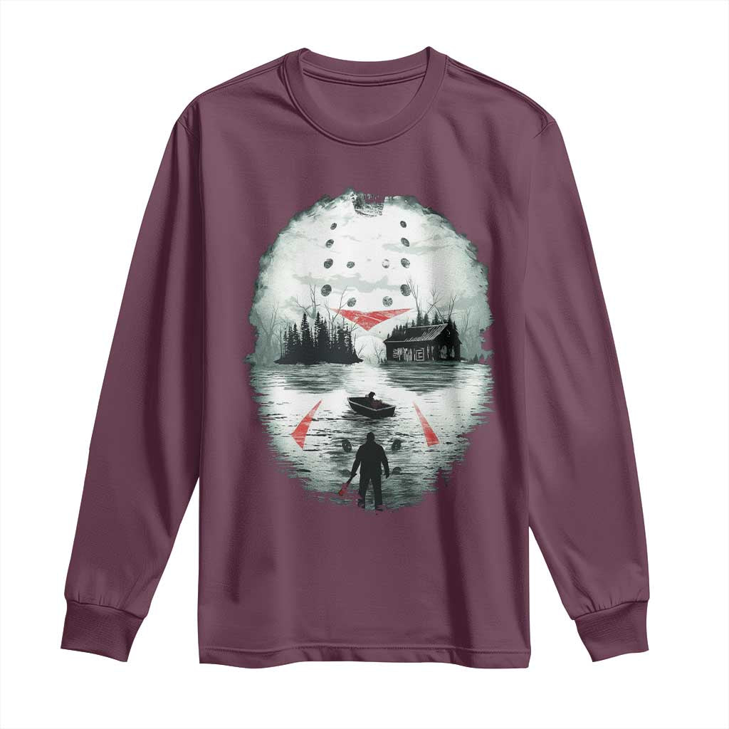 Halloween Jason Hockey Mask Friday 13th Slasher Long Sleeve Shirt TS11 Maroon Print Your Wear