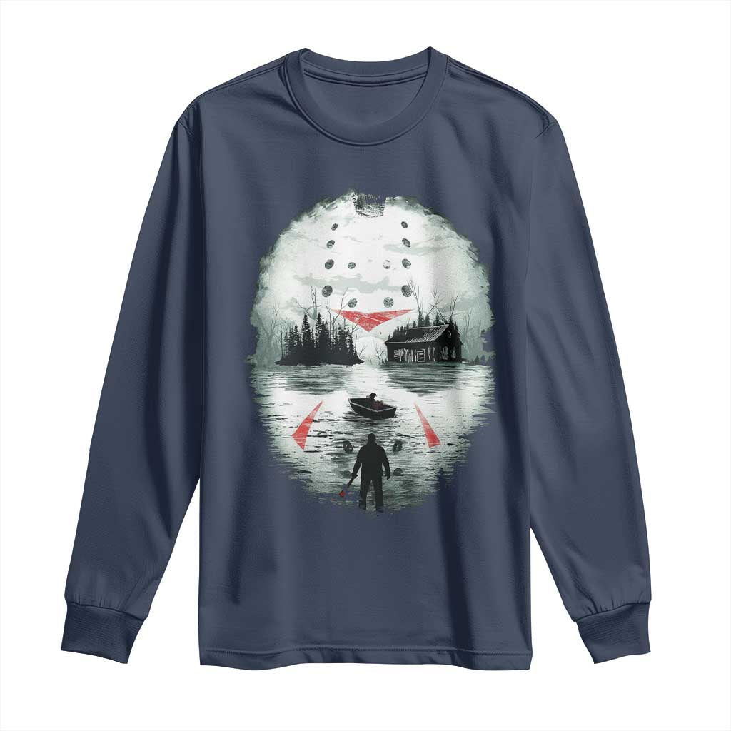 Halloween Jason Hockey Mask Friday 13th Slasher Long Sleeve Shirt TS11 Navy Print Your Wear