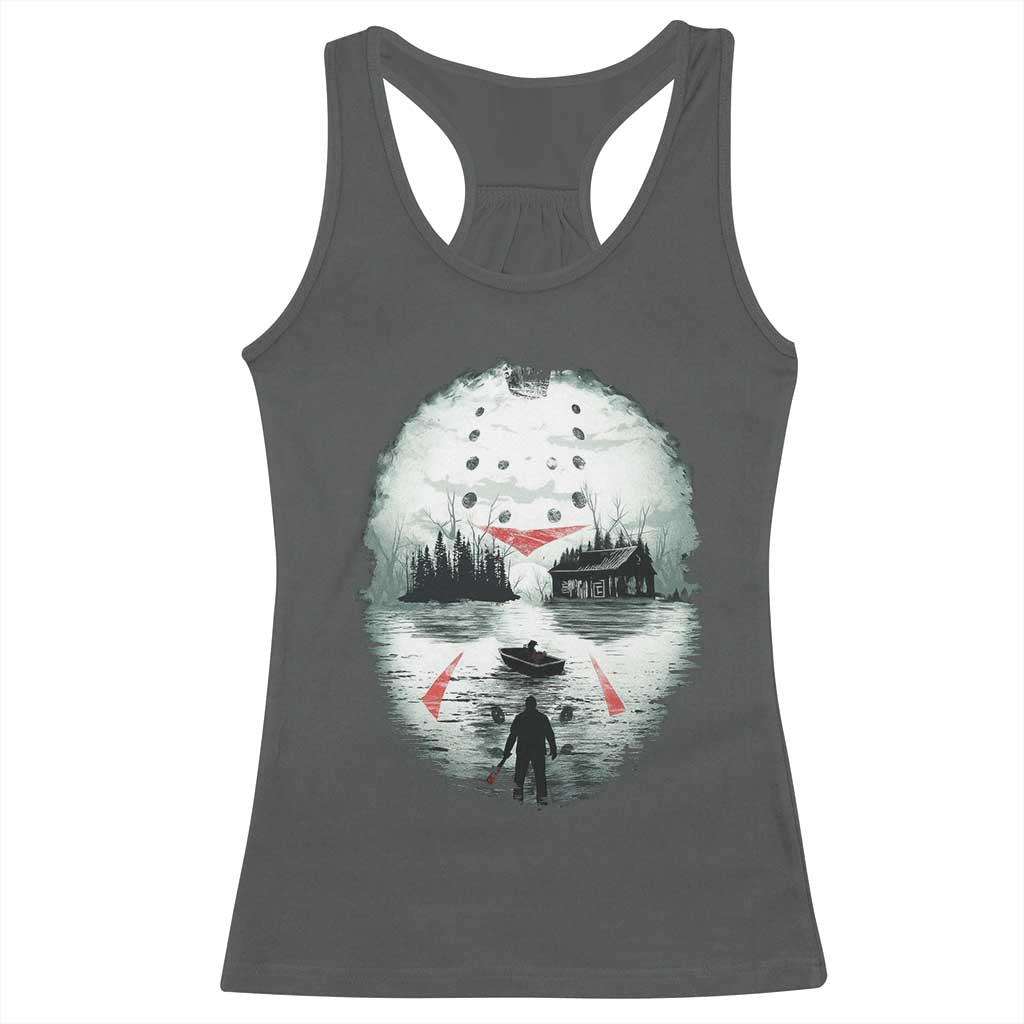 Halloween Jason Hockey Mask Friday 13th Slasher Racerback Tank Top TS11 Dark Heather Print Your Wear