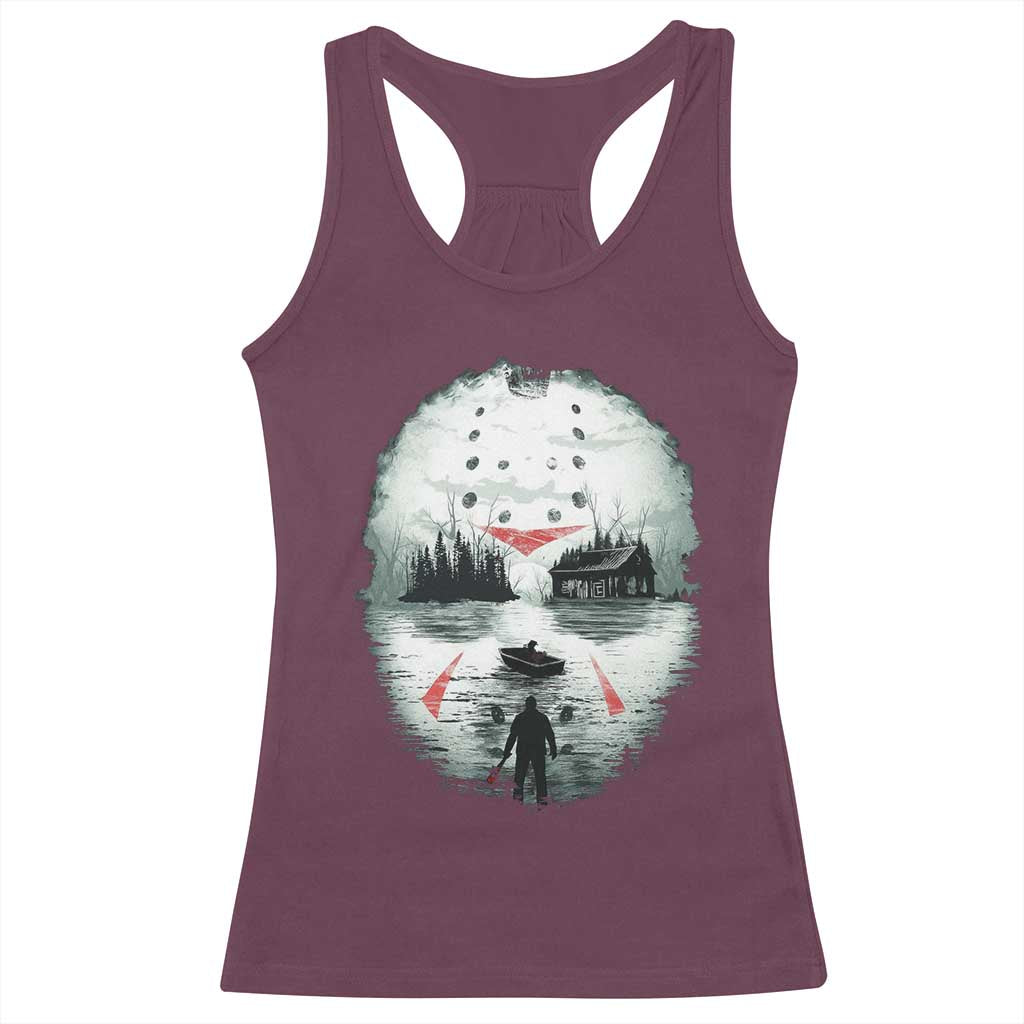 Halloween Jason Hockey Mask Friday 13th Slasher Racerback Tank Top TS11 Maroon Print Your Wear