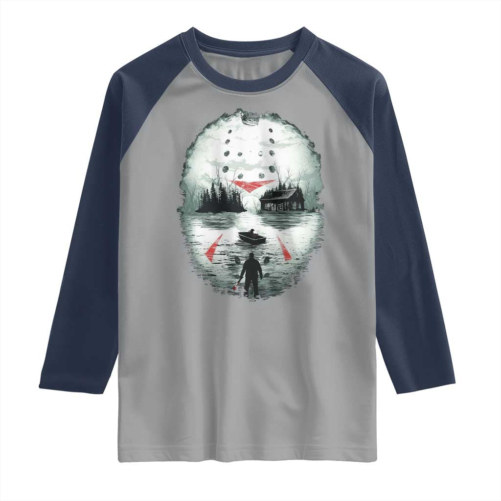 Halloween Jason Hockey Mask Friday 13th Slasher Raglan Shirt TS11 Sport Gray Navy Print Your Wear
