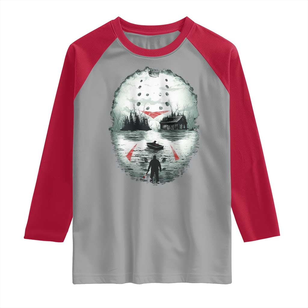 Halloween Jason Hockey Mask Friday 13th Slasher Raglan Shirt TS11 Sport Gray Red Print Your Wear