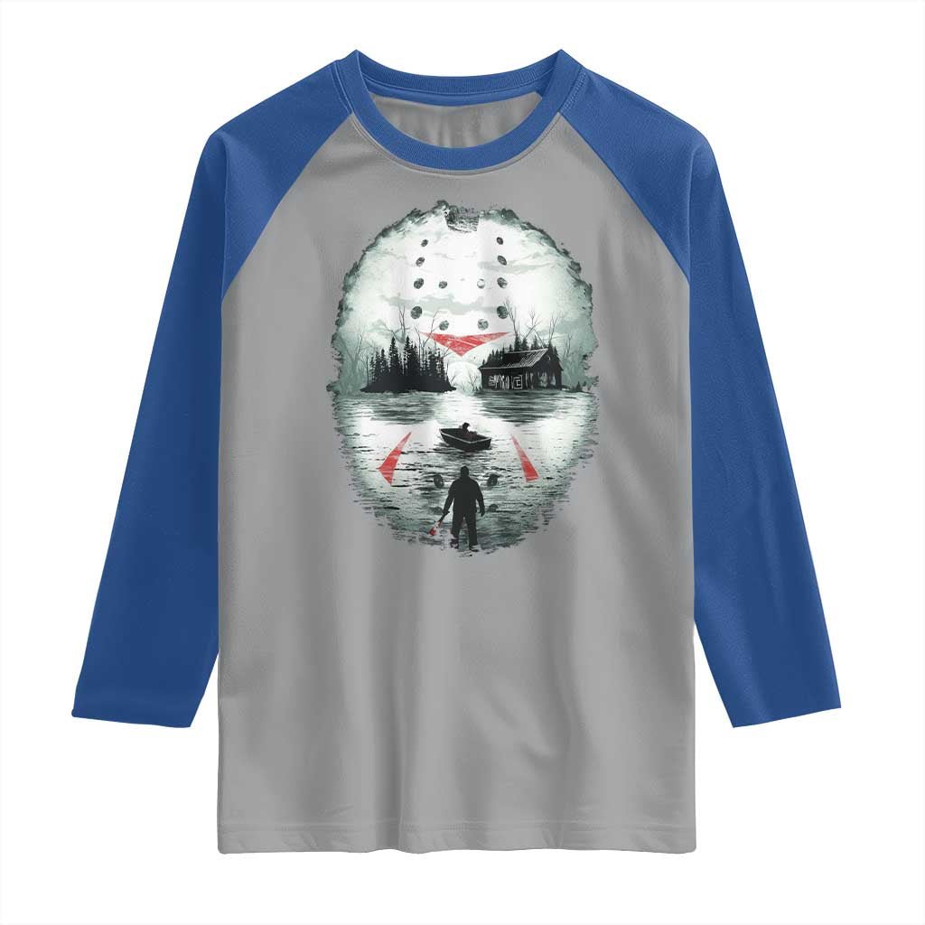 Halloween Jason Hockey Mask Friday 13th Slasher Raglan Shirt TS11 Sport Gray Royal Print Your Wear