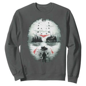 Halloween Jason Hockey Mask Friday 13th Slasher Sweatshirt TS11 Dark Heather Print Your Wear