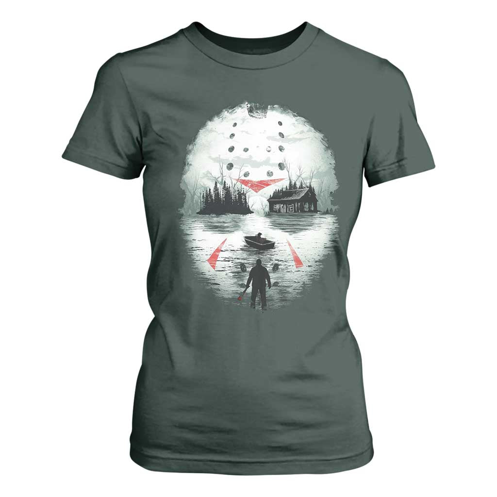 Halloween Jason Hockey Mask Friday 13th Slasher T Shirt For Women TS11 Dark Forest Green Print Your Wear