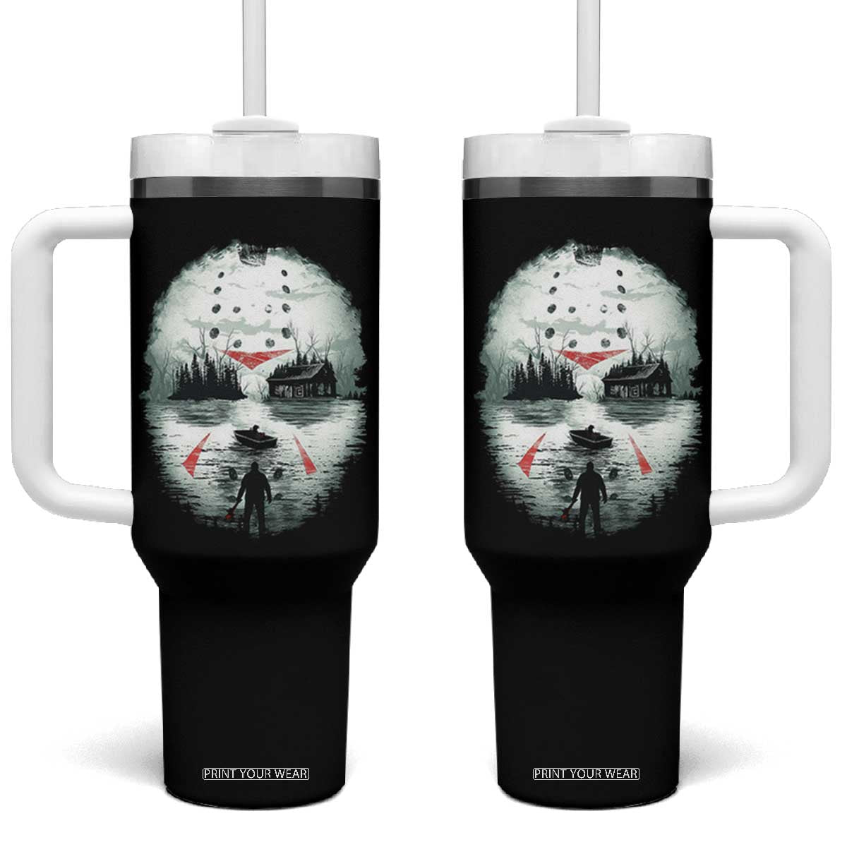 Halloween Jason Hockey Mask Friday 13th Slasher Tumbler With Handle TS11 One Size: 40 oz Black Print Your Wear