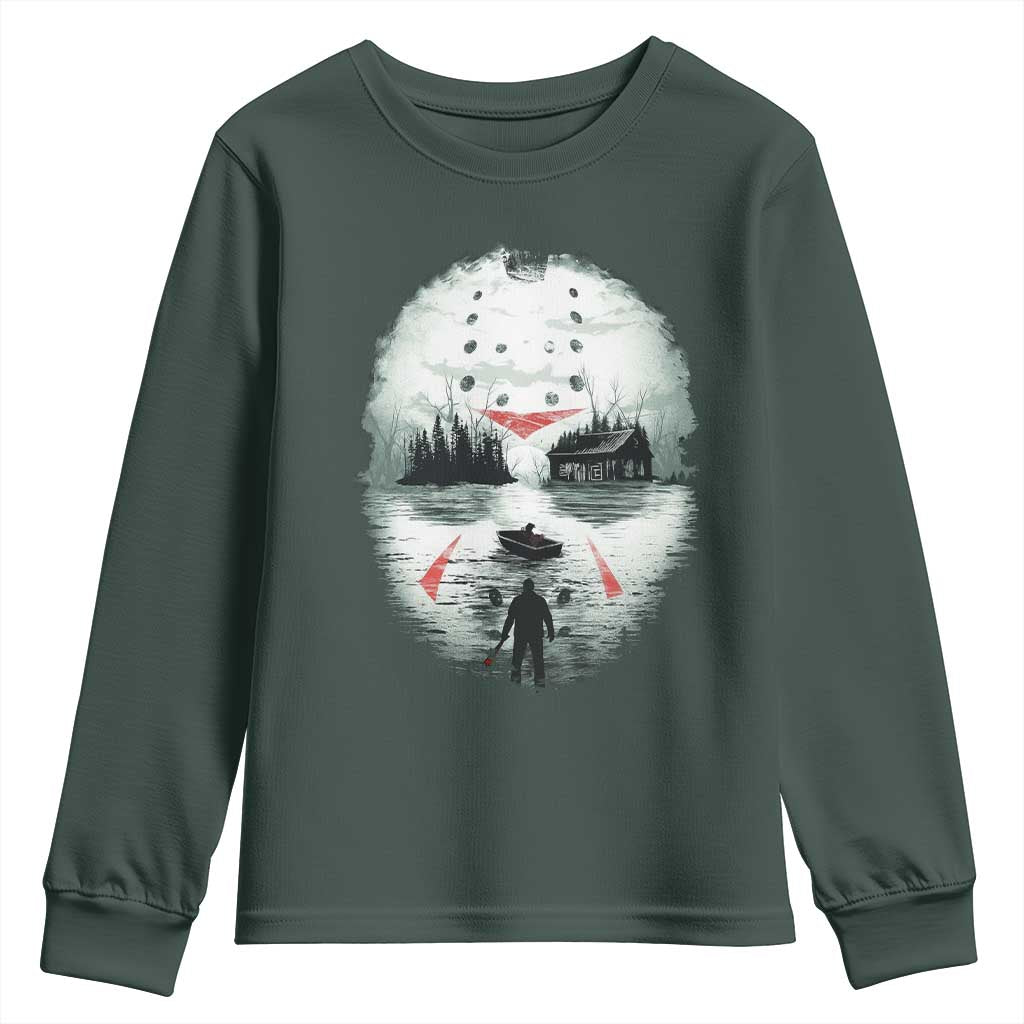 Halloween Jason Hockey Mask Friday 13th Slasher Youth Sweatshirt TS11 Dark Forest Green Print Your Wear