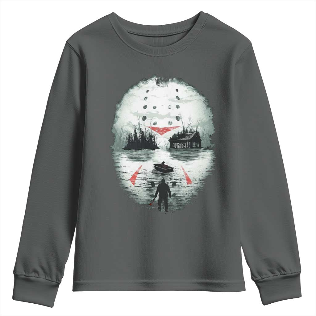 Halloween Jason Hockey Mask Friday 13th Slasher Youth Sweatshirt TS11 Dark Heather Print Your Wear