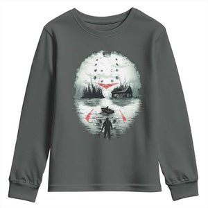 Halloween Jason Hockey Mask Friday 13th Slasher Youth Sweatshirt TS11 Dark Heather Print Your Wear