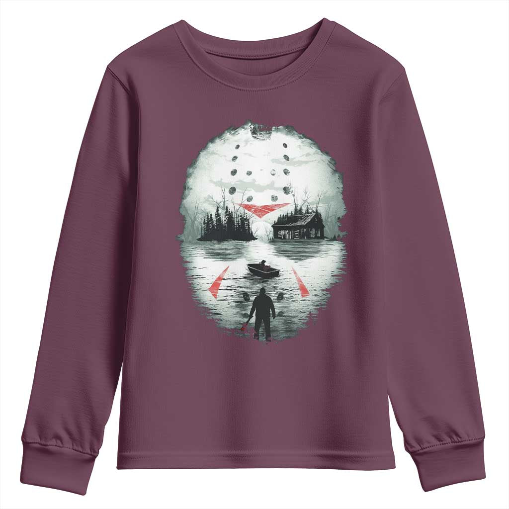 Halloween Jason Hockey Mask Friday 13th Slasher Youth Sweatshirt TS11 Maroon Print Your Wear