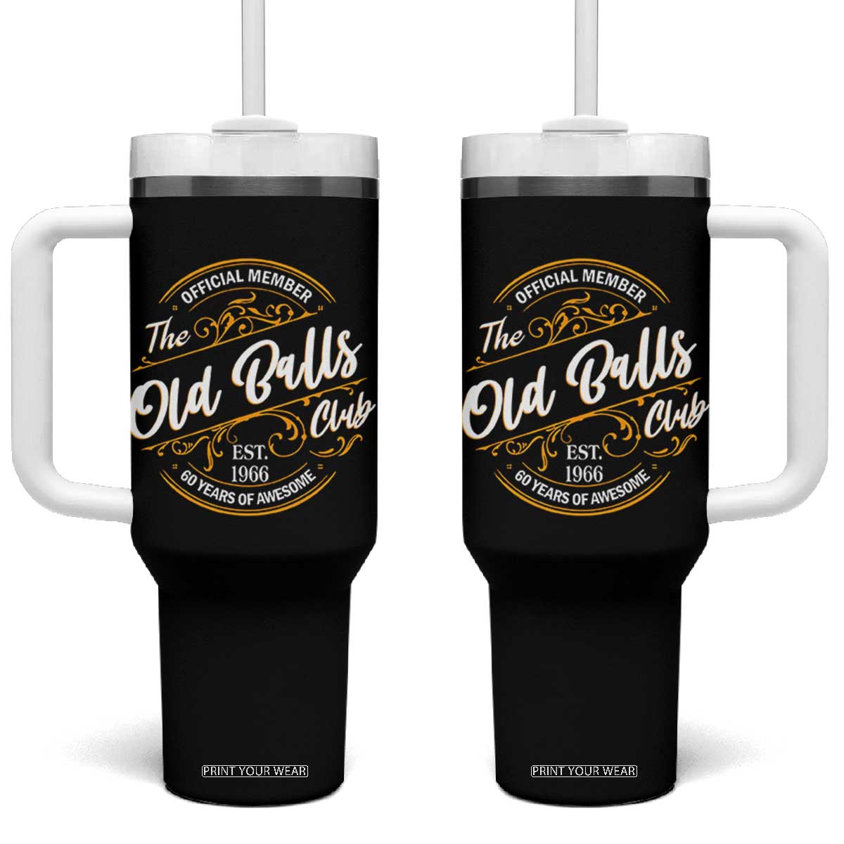 60th Birthday Est 1966 Tumbler With Handle Official Member Of The Old Ball Clubs TS11 One Size: 40 oz Black Print Your Wear