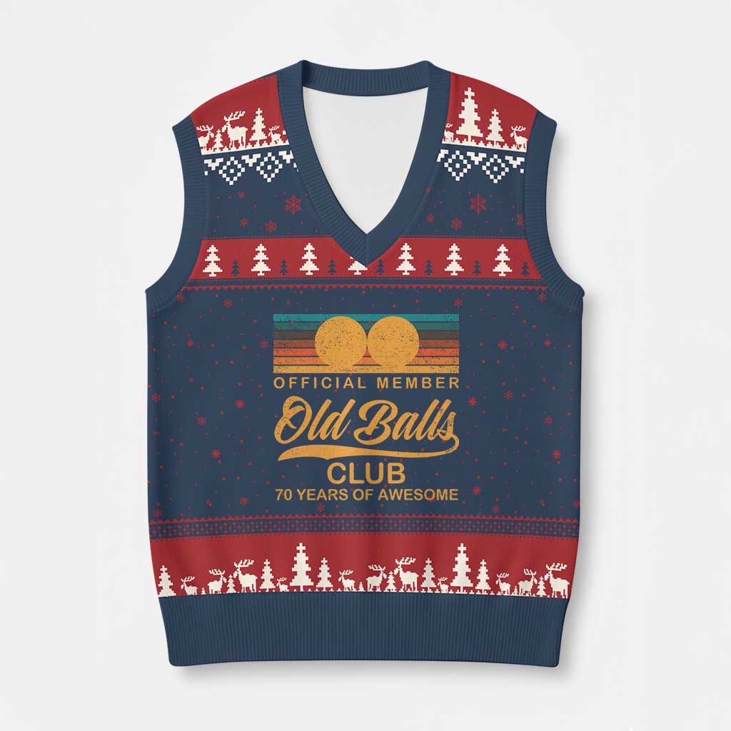 Funny 70th Birthday V-Neck Knit Sweater Vest Official Member Of The Old Ball Clubs Retro Sunset TS11 Navy Red Print Your Wear