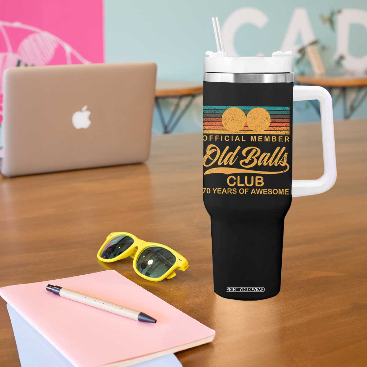 Funny 70th Birthday Tumbler With Handle Official Member Of The Old Ball Clubs Retro Sunset TS11 Print Your Wear