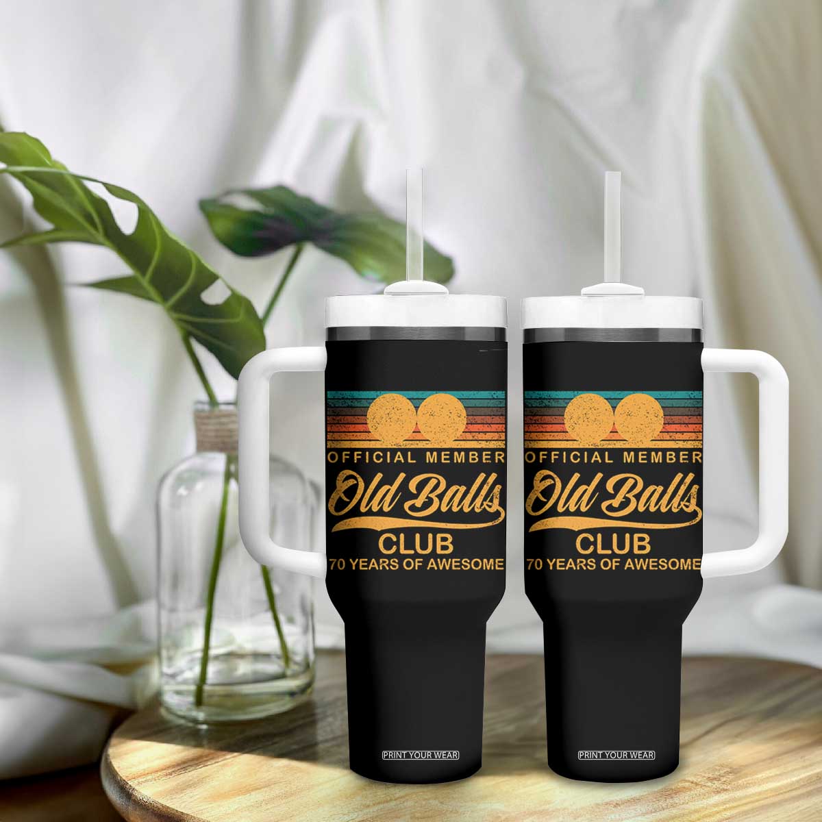 Funny 70th Birthday Tumbler With Handle Official Member Of The Old Ball Clubs Retro Sunset TS11 Print Your Wear