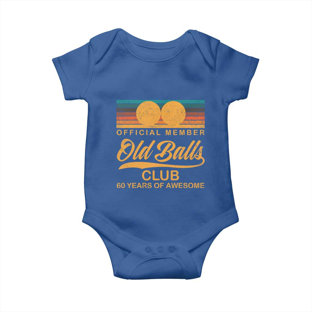 Funny 60th Birthday Baby Onesie Official Member Of The Old Ball Clubs Retro Sunset TS11 Royal Blue Print Your Wear