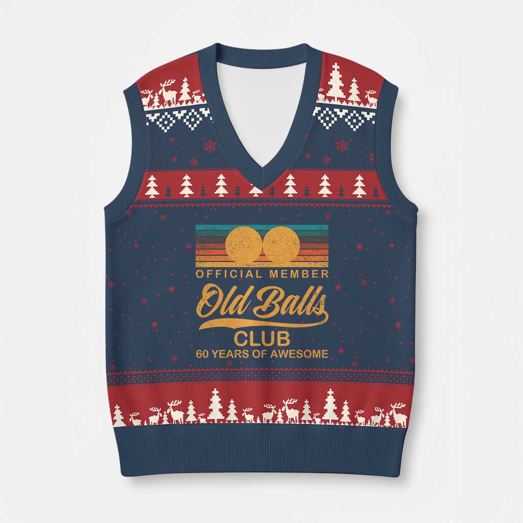Funny 60th Birthday V-Neck Knit Sweater Vest Official Member Of The Old Ball Clubs Retro Sunset TS11 Navy Red Print Your Wear