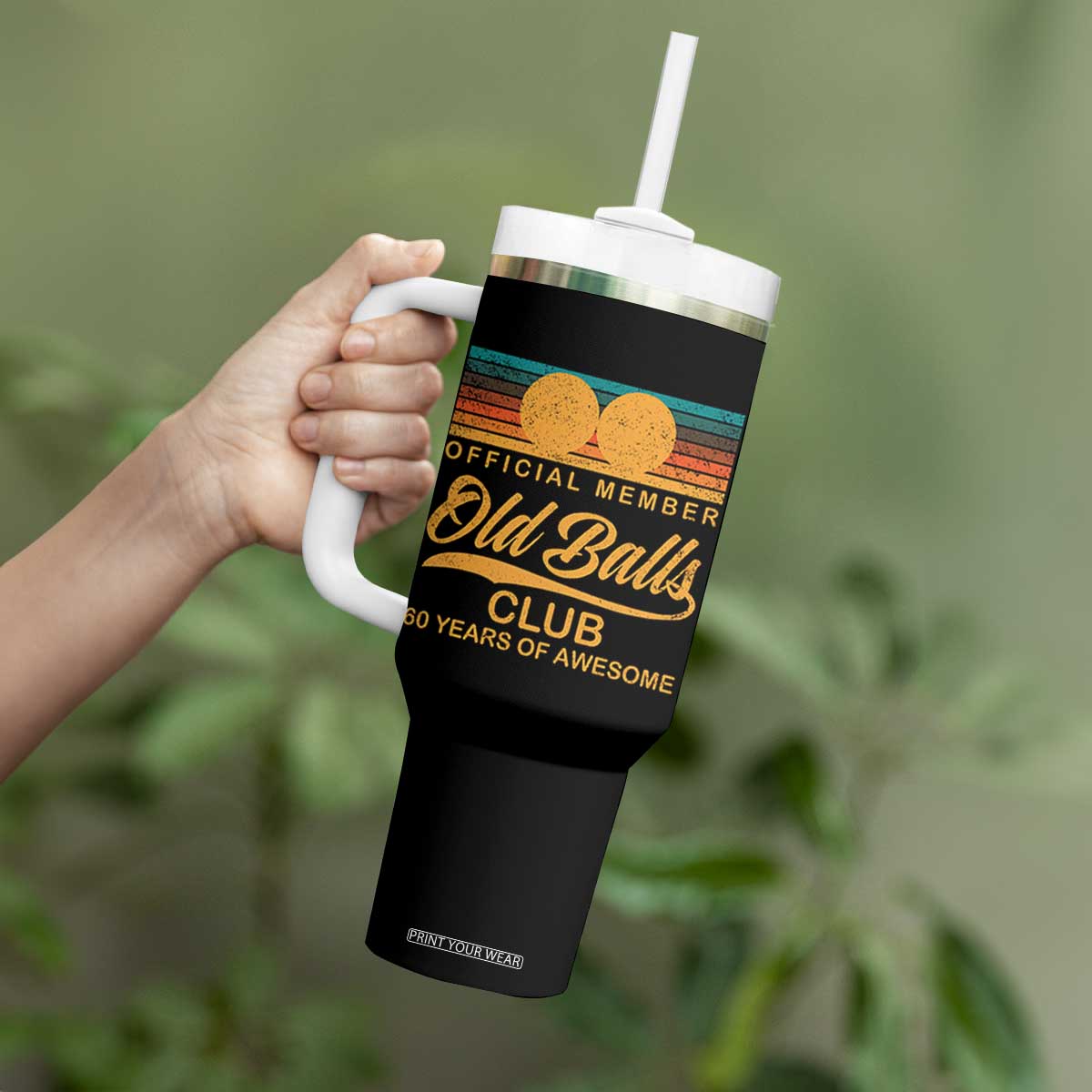 Funny 60th Birthday Tumbler With Handle Official Member Of The Old Ball Clubs Retro Sunset TS11 Print Your Wear